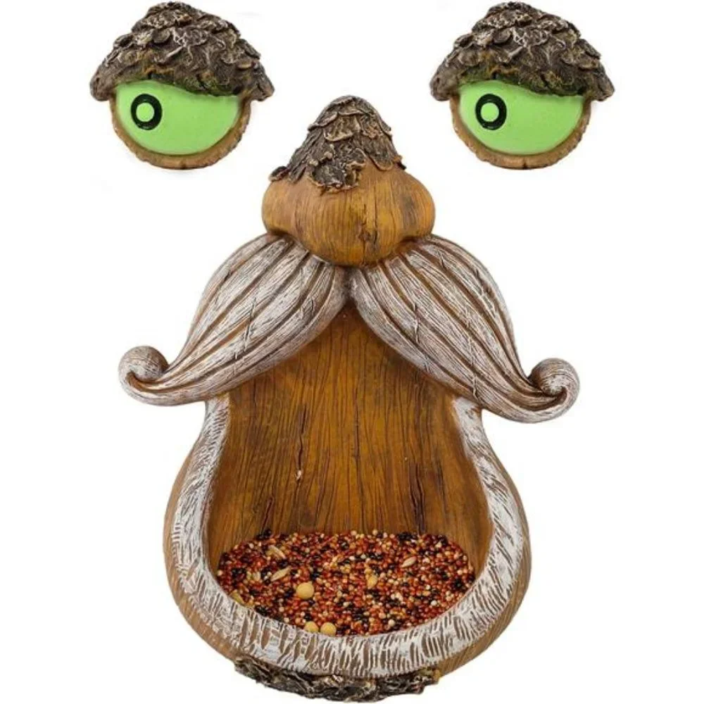 Tree Face Decor Bird Feeder Outdoor, Eyes Glow in Dark Fun Old Man Tree Hugger